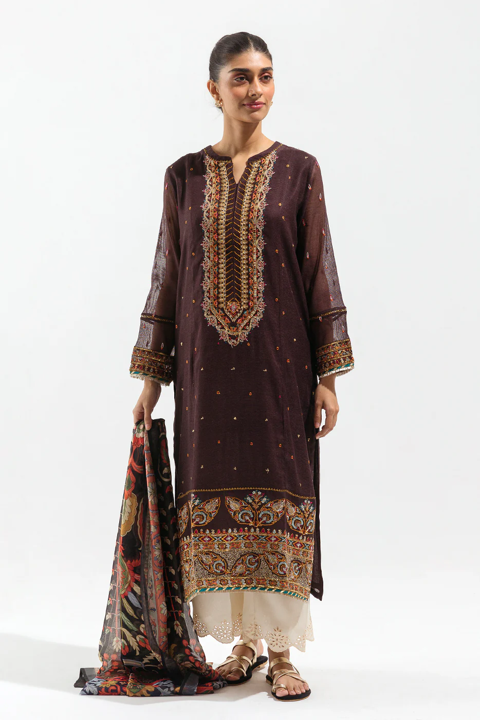 2 PIECE EMBROIDERED COTTON NET SUIT (LUXURY PRET) - Image 2