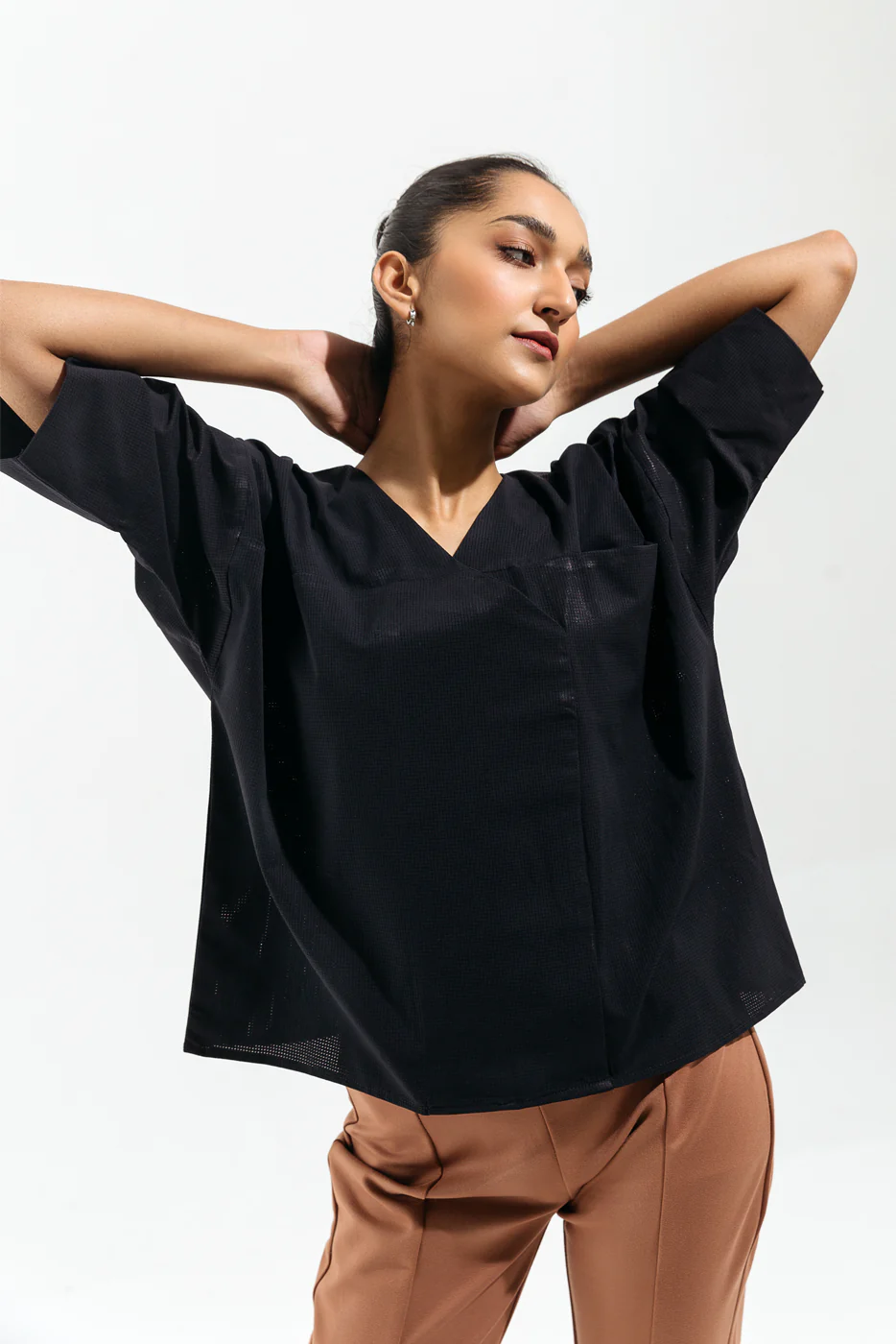 NAVY BLUE V NECK TOP - Image 2