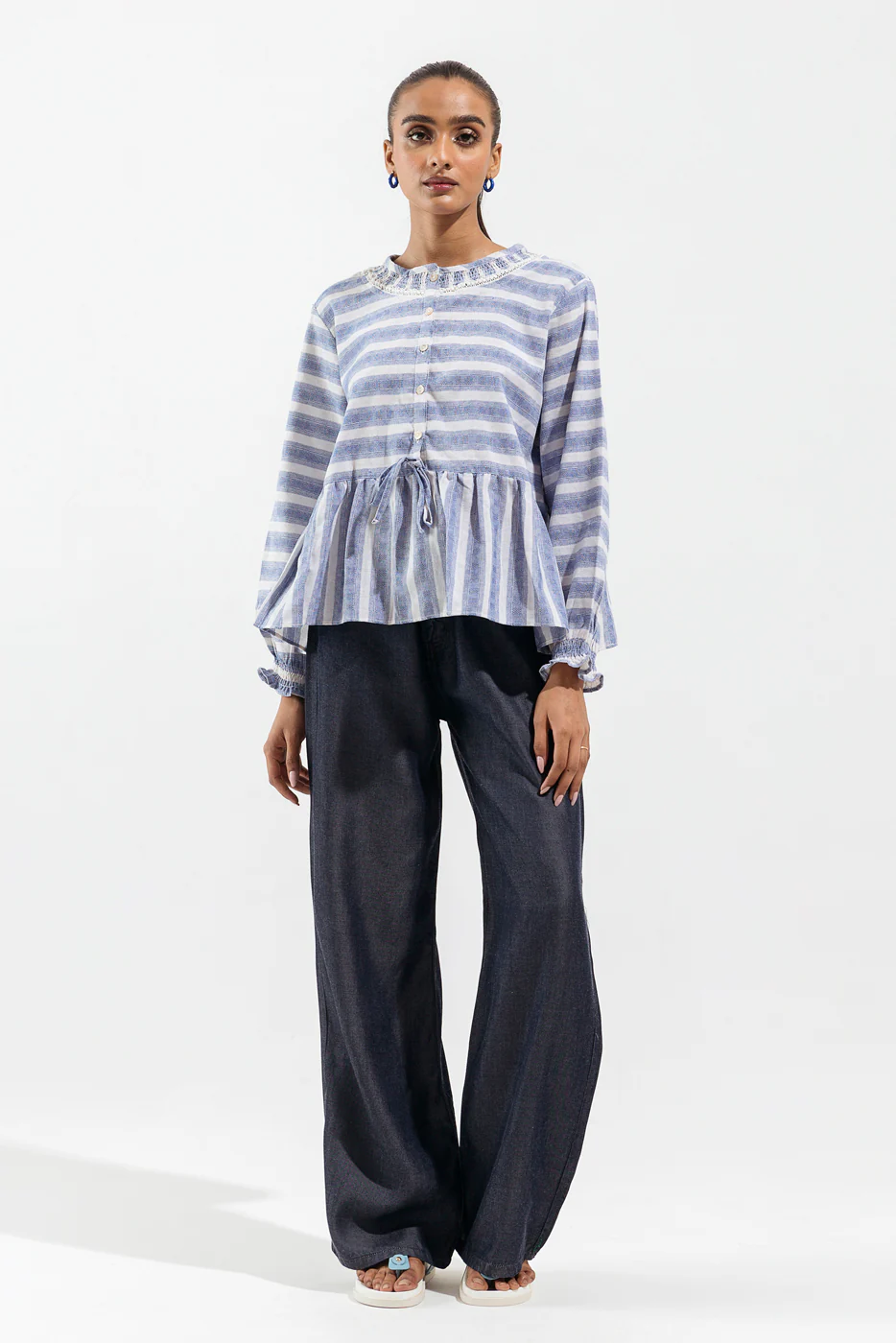 BLUE STRIPED PEPLUM TOP - Image 3