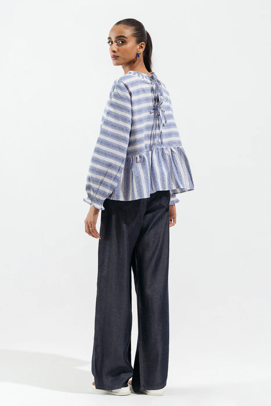 BLUE STRIPED PEPLUM TOP - Image 4