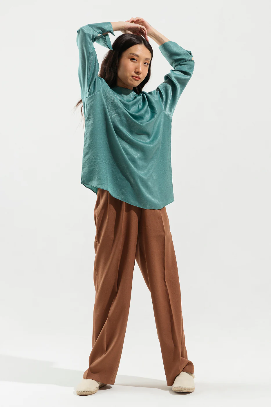SEA GREEN MOCK NECK TOP - Image 2