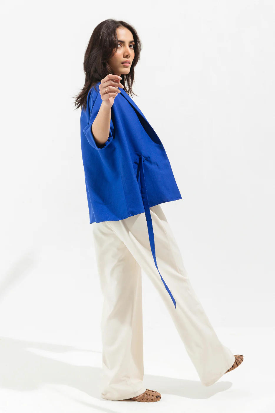 POWDER BLUE SHAWL COLLAR TOP - Image 2
