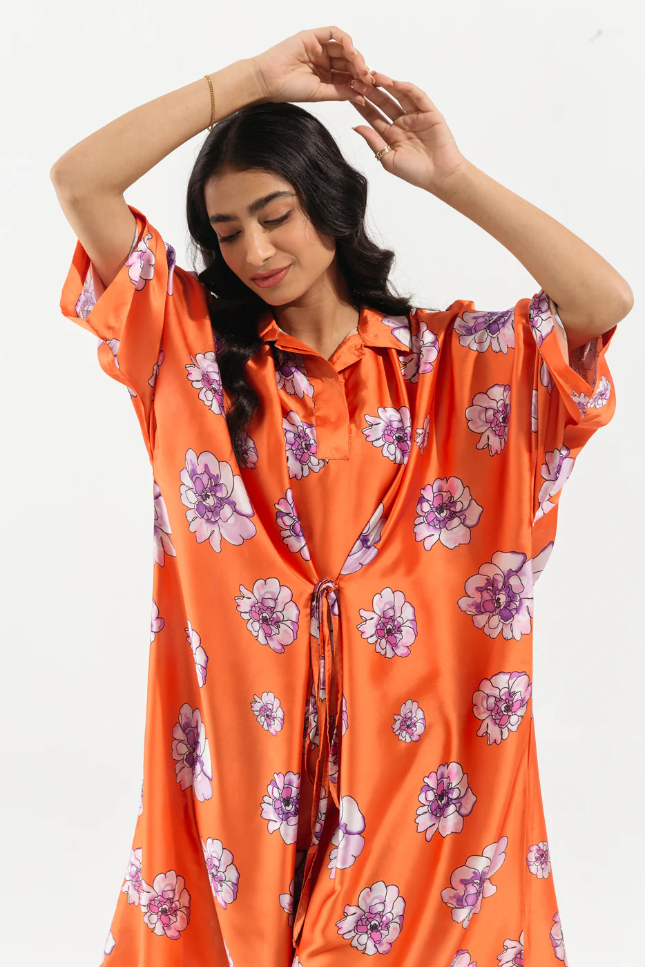 RUST ORANGE ABSTRACT FLORAL LONG TUNIC - Image 2