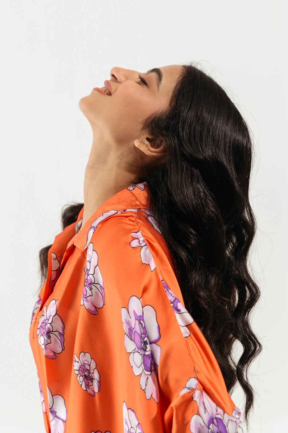 RUST ORANGE ABSTRACT FLORAL LONG TUNIC - Image 3