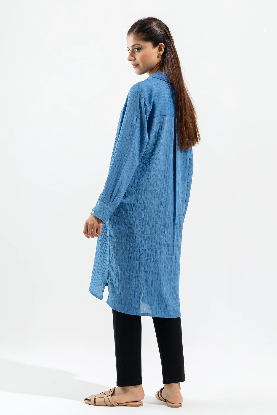 BLUE TEXTURED LONG TUNIC - Image 3