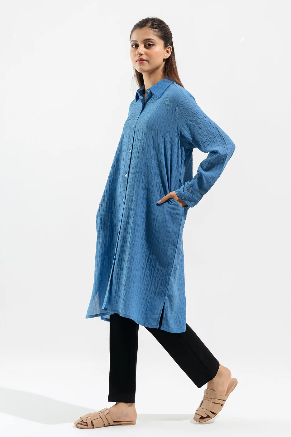 BLUE TEXTURED LONG TUNIC - Image 4