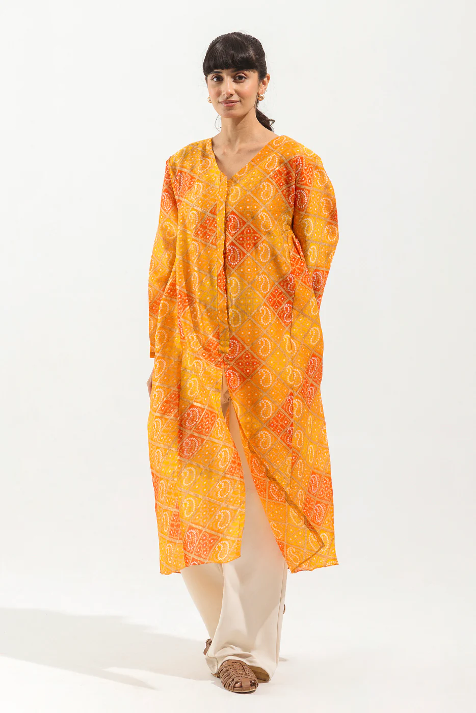 YELLOW CHUNRI CUTOUT LONG DRESS - Image 2