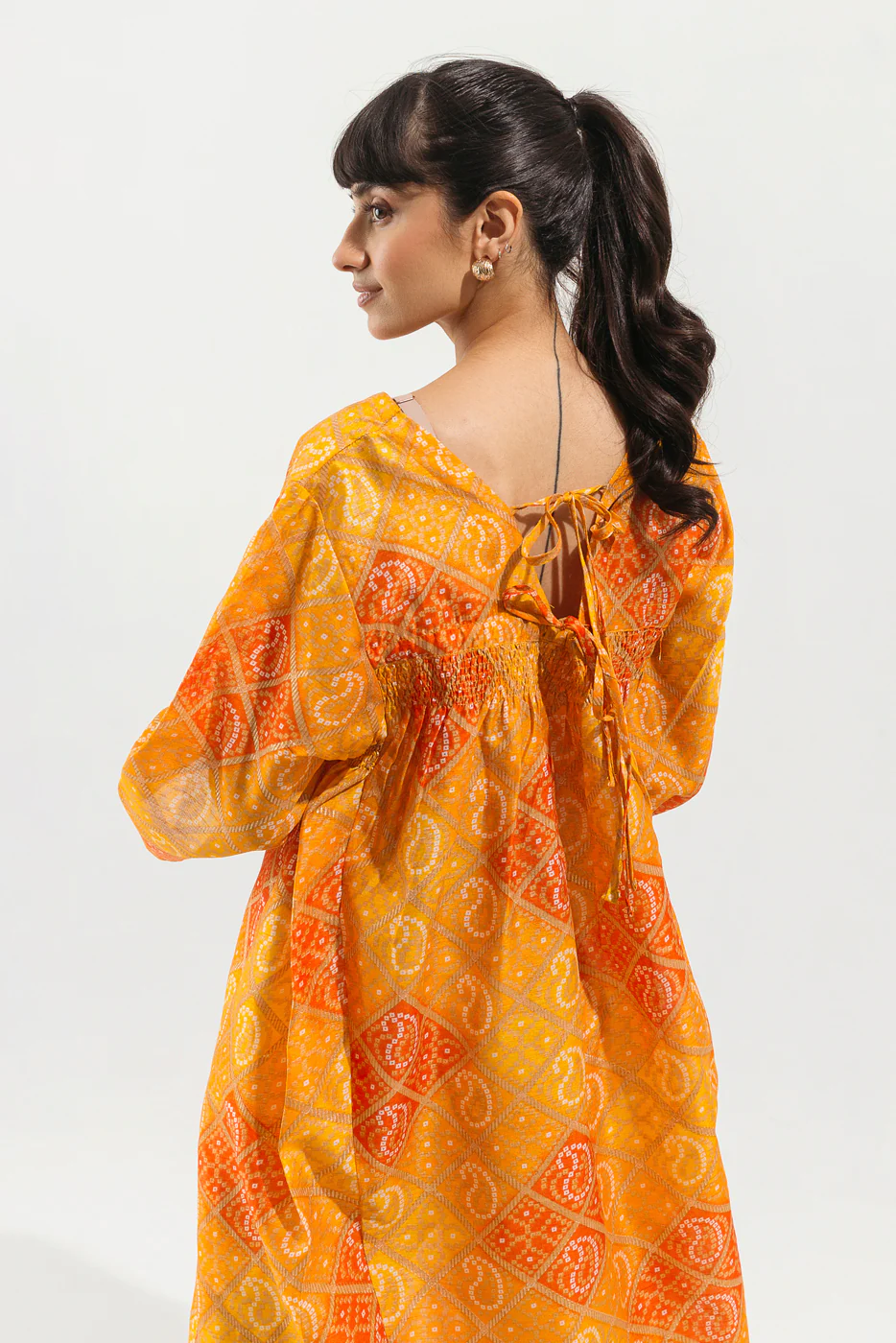 YELLOW CHUNRI CUTOUT LONG DRESS - Image 3