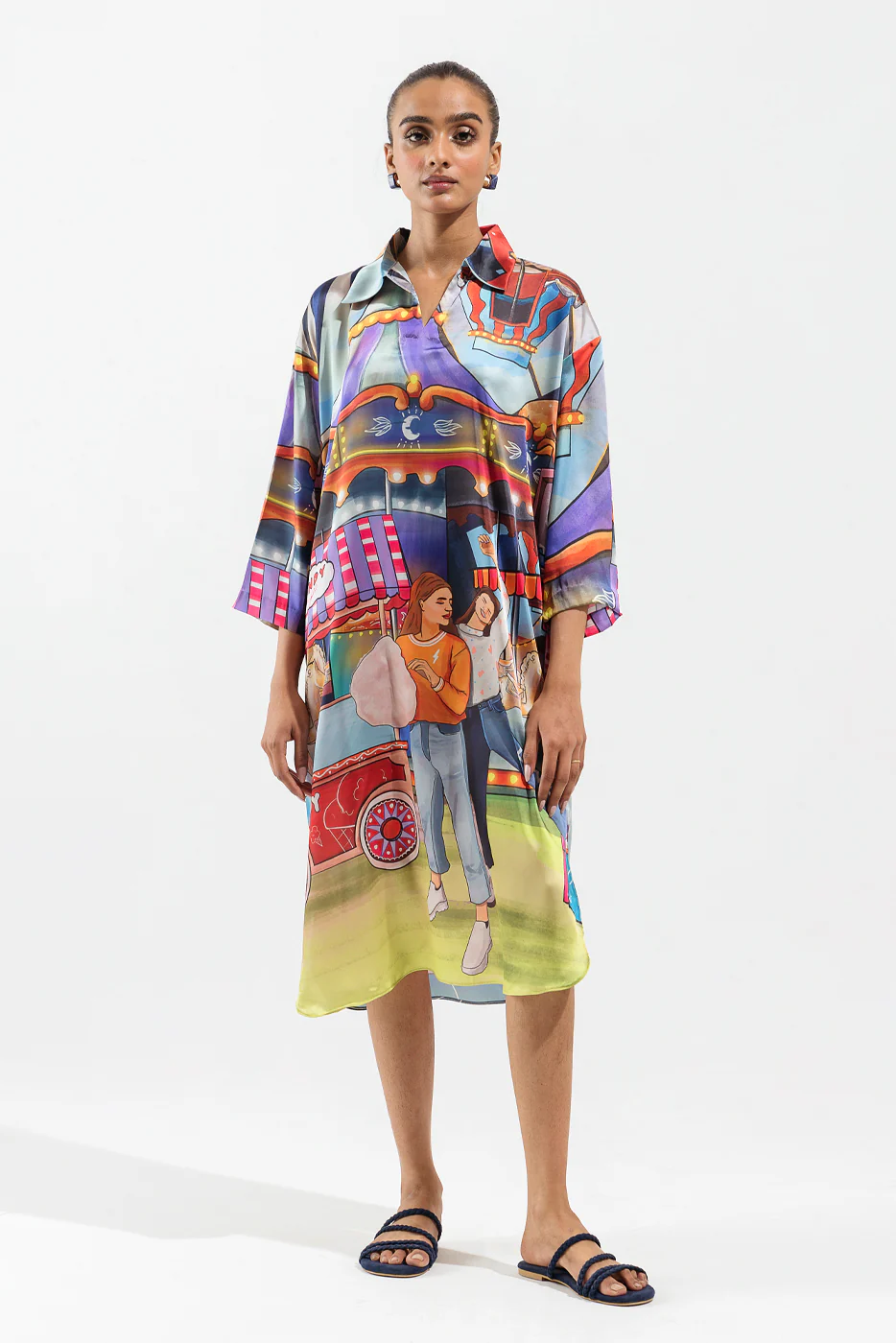 PRINTED COLLARED LONG DRESS - Image 3