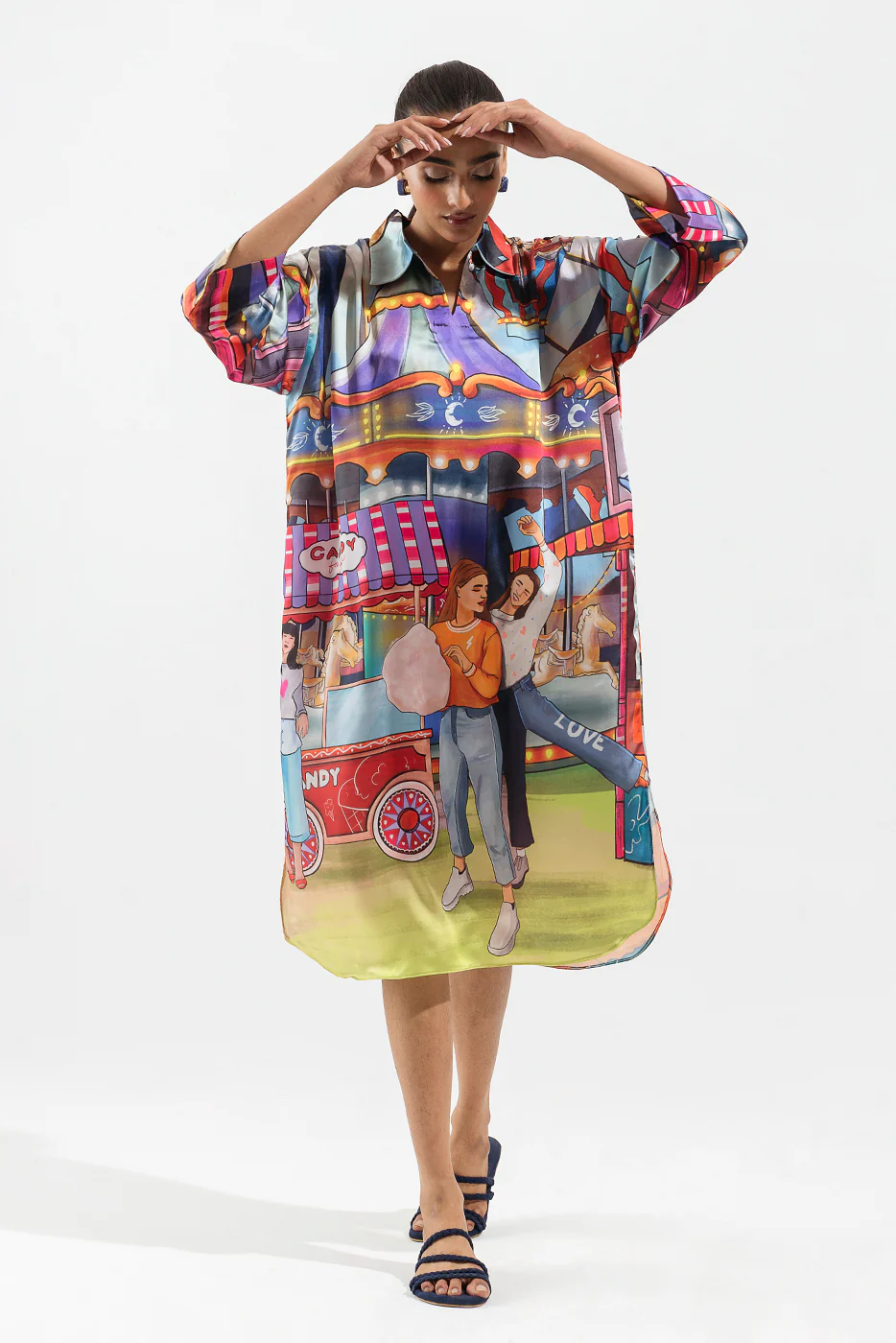 PRINTED COLLARED LONG DRESS - Image 4