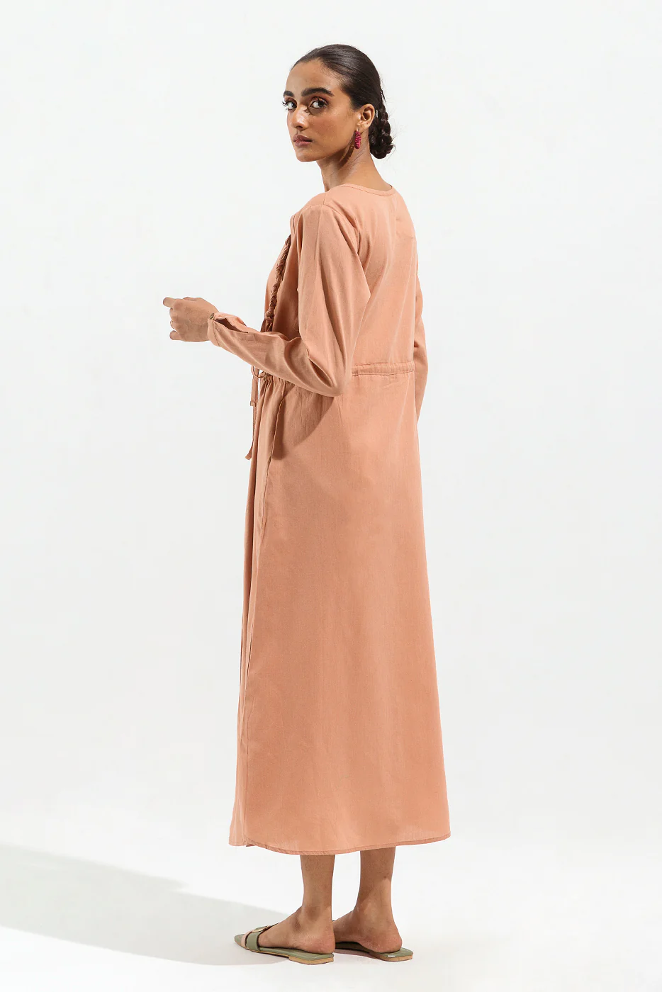 SAND BROWN OVERLAPPED LONG DRESS - Image 3
