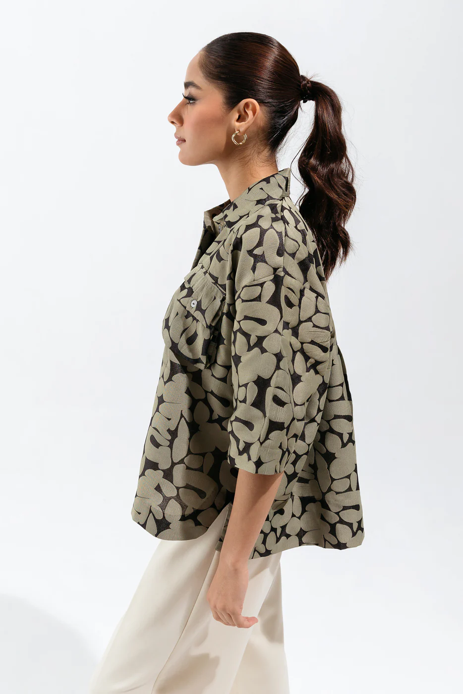 BLACK JACQUARD BUTTON DOWN TOP - Image 2