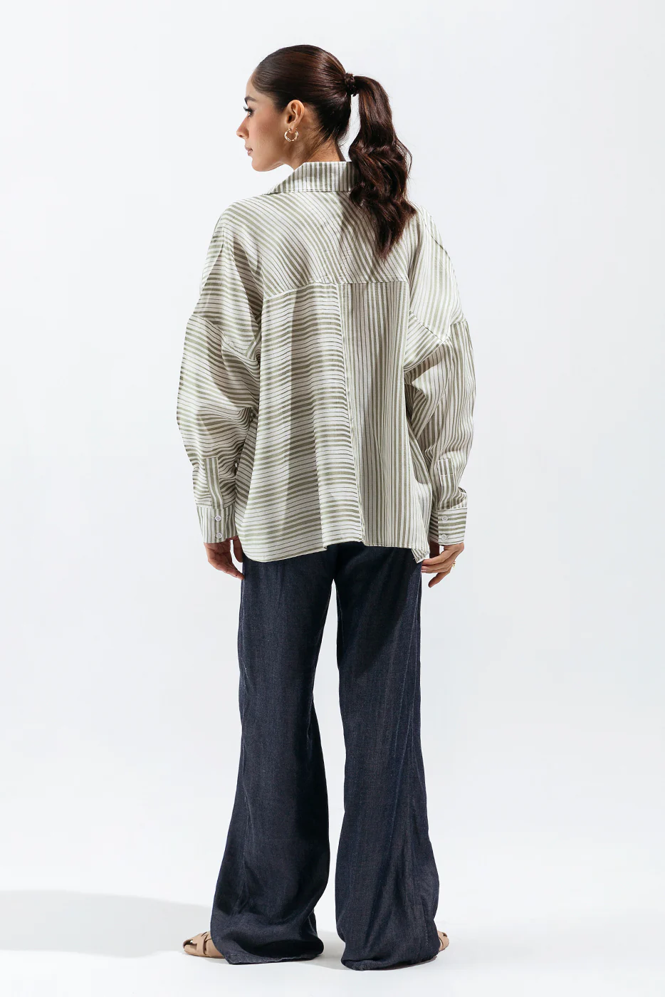 GREEN AND WHITE STRIPED BUTTON-THOUGH SHIRT - Image 4