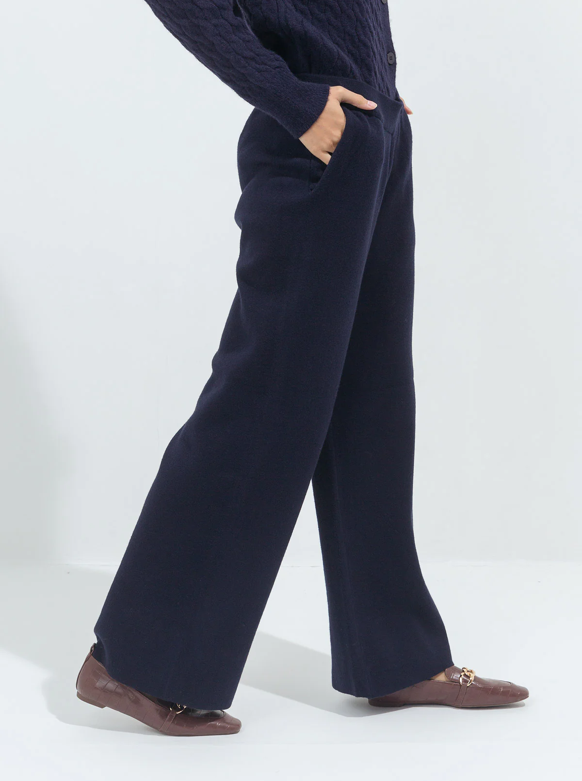 BLUE SWEATER KNIT WIDE LEG PANTS - Image 2