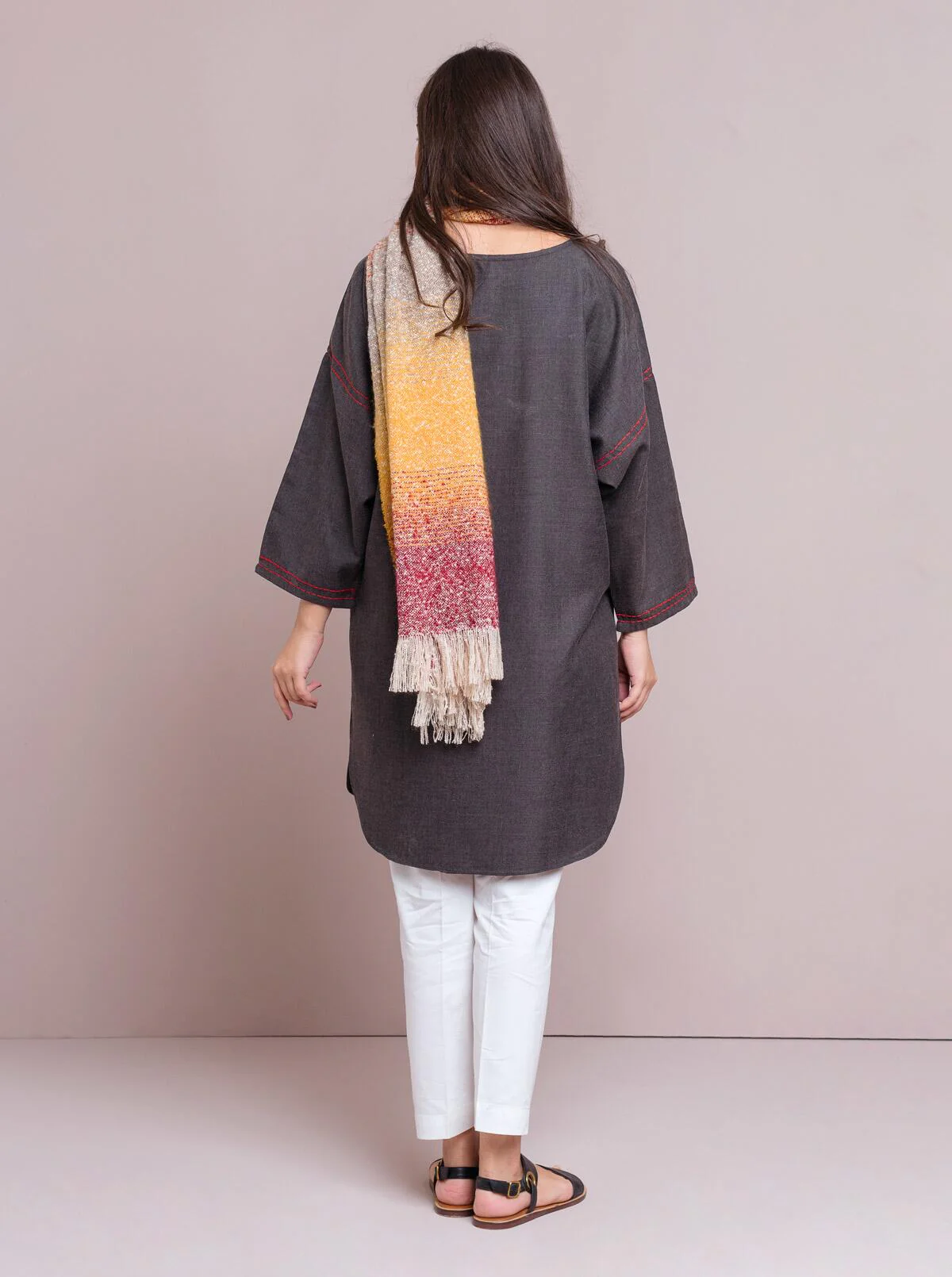 Embroidered Shirt With Shawl - Image 2