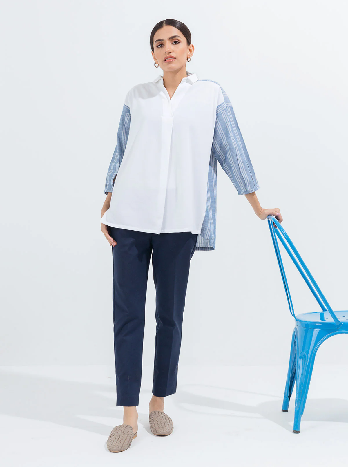 STRIPED PIQUE COLLAR TOP - Image 2