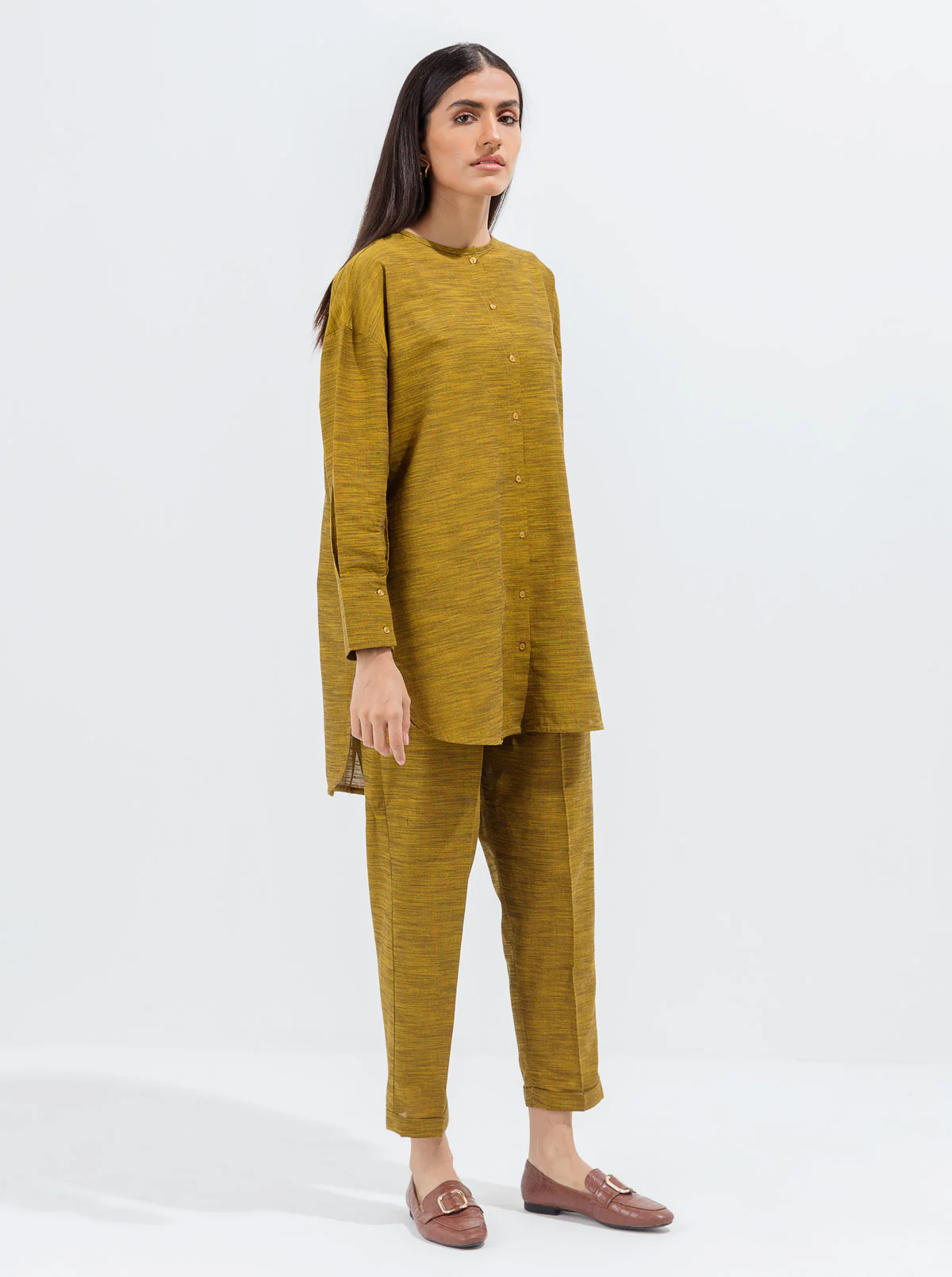 TEXTURED OLIVE MUSTARD CO-ORD SET - Image 2