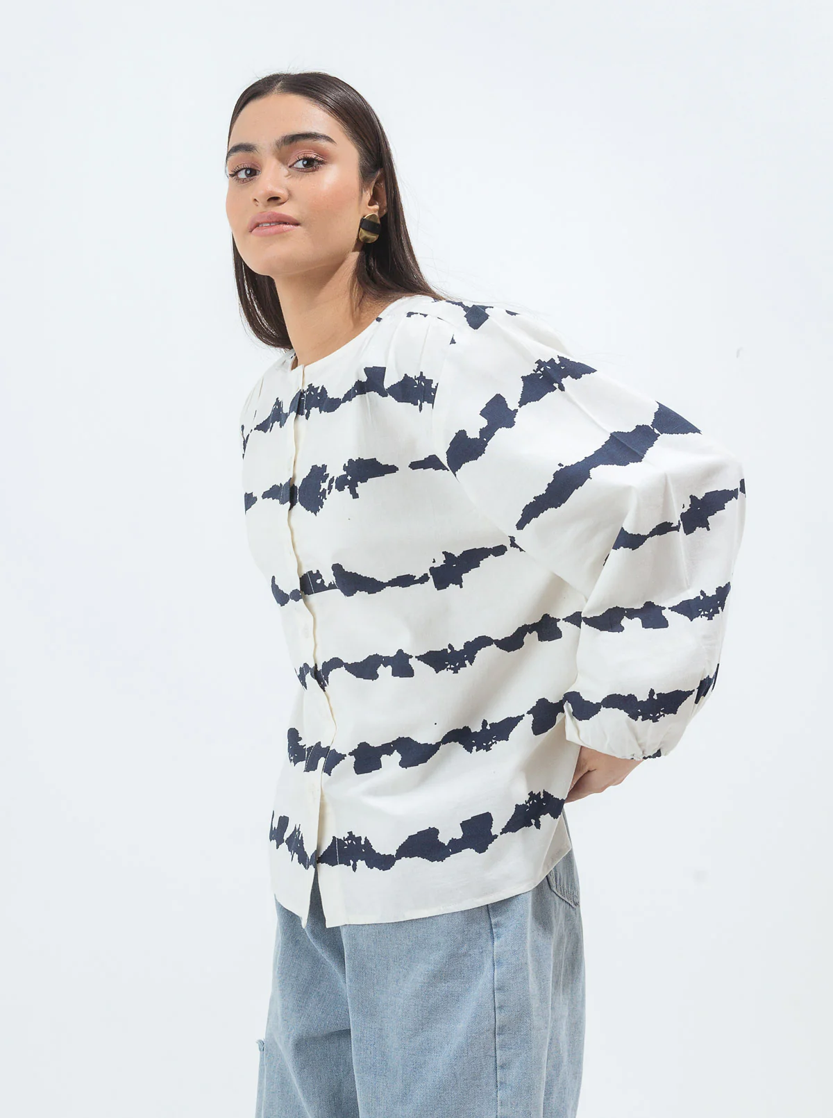 CREAM TIE & DYE BUTTONED TOP - Image 2