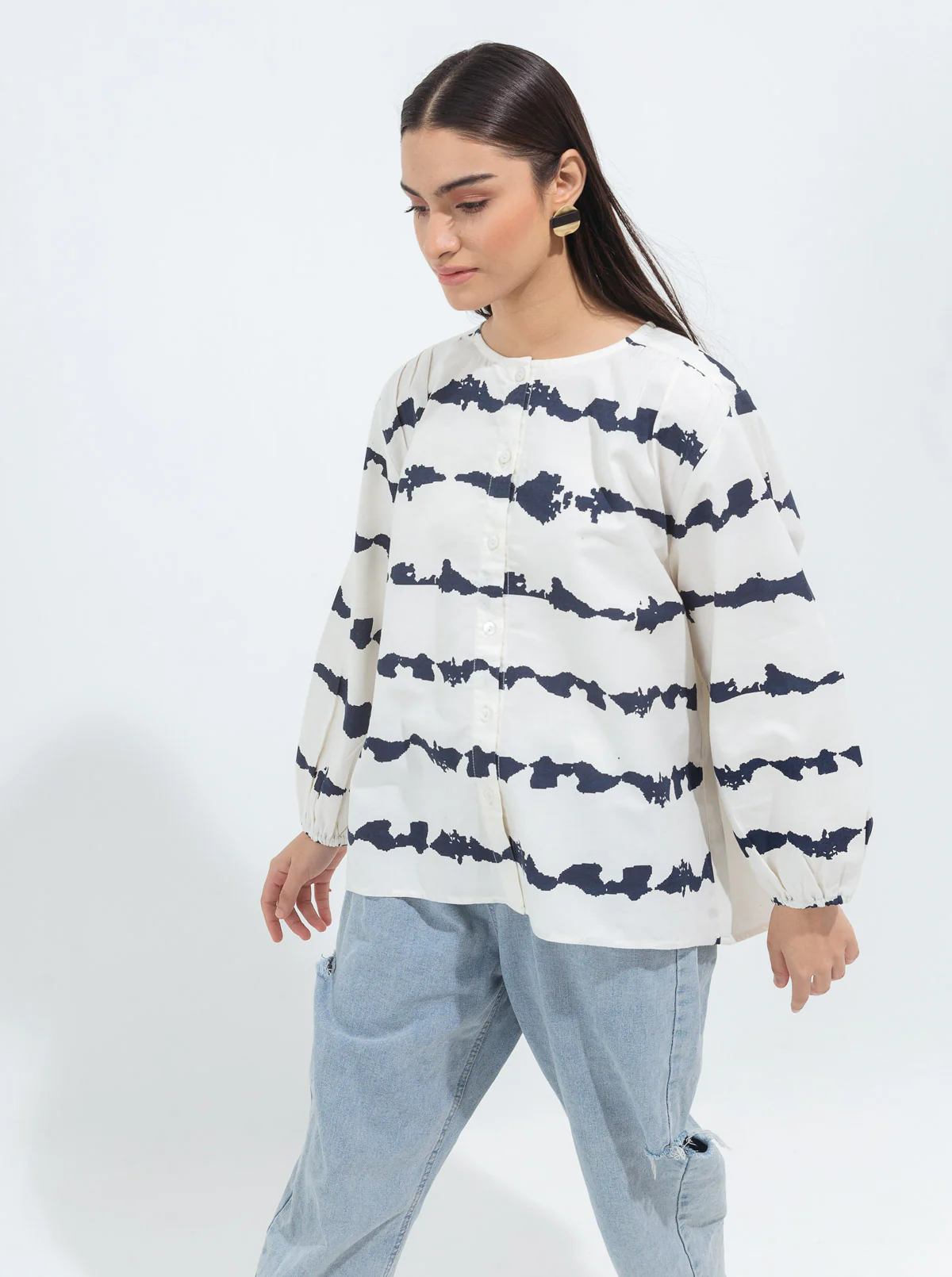 CREAM TIE & DYE BUTTONED TOP - Image 4