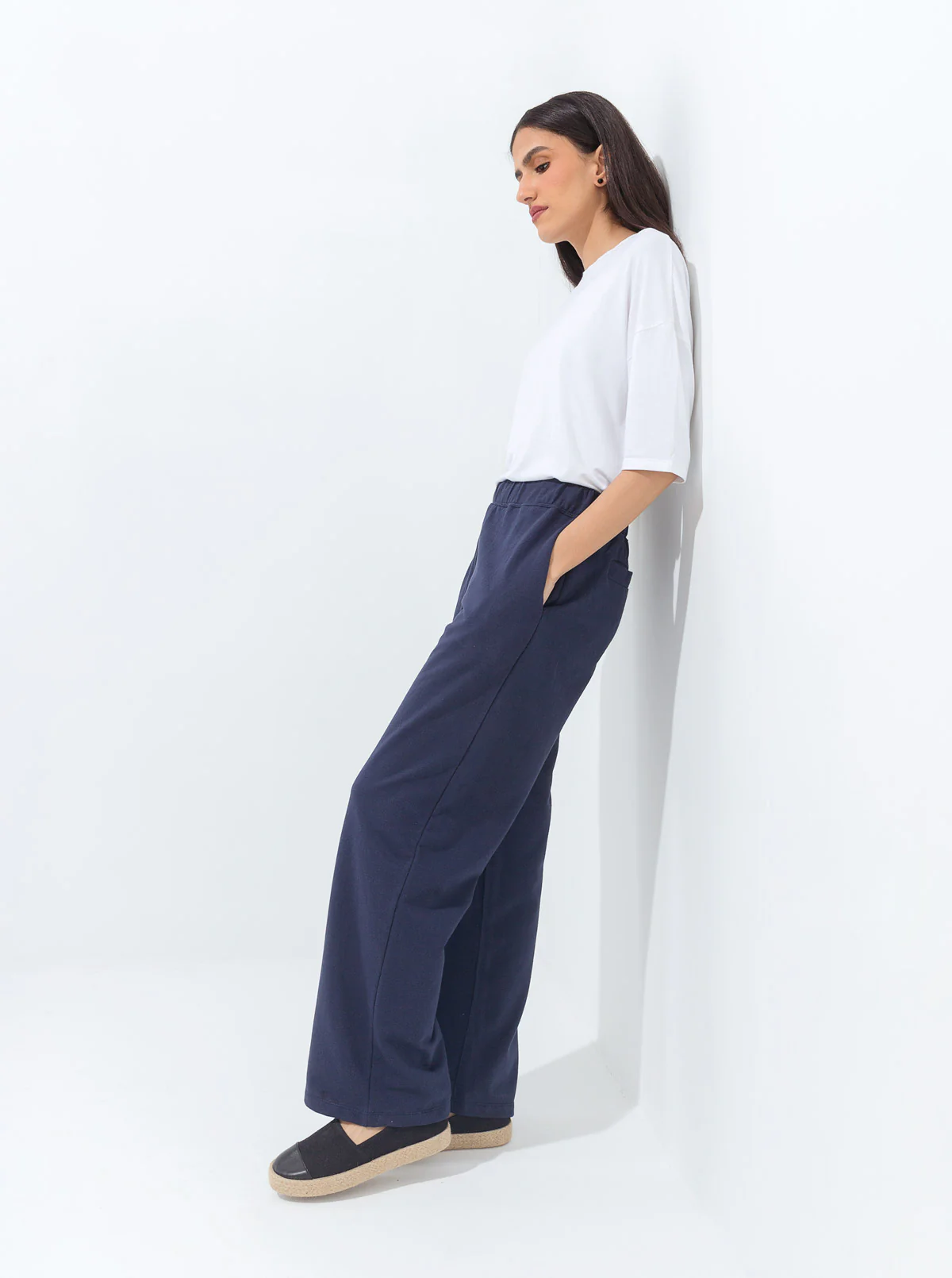 NAVY WIDE LEG TERRY PANTS - Image 4