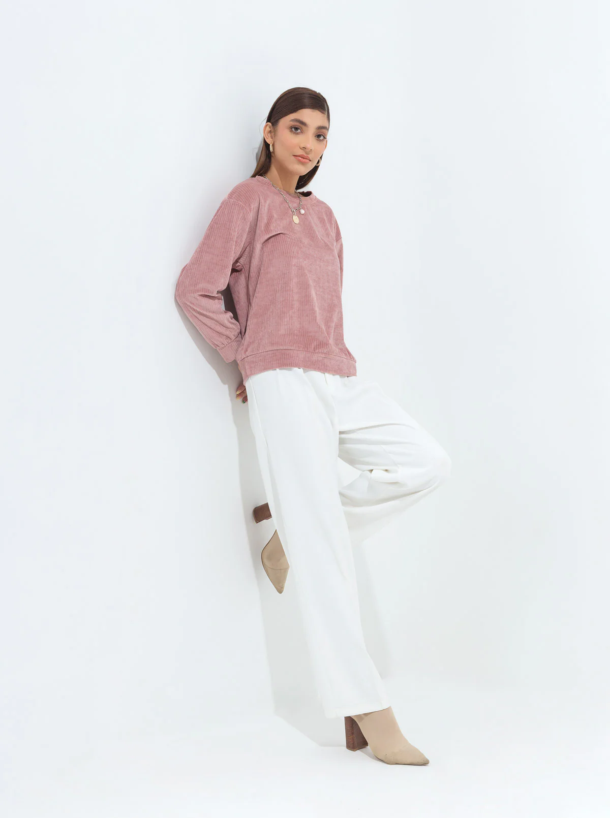 DUSTY PINK STRETCH CORDUROY SWEATSHIRT - Image 3