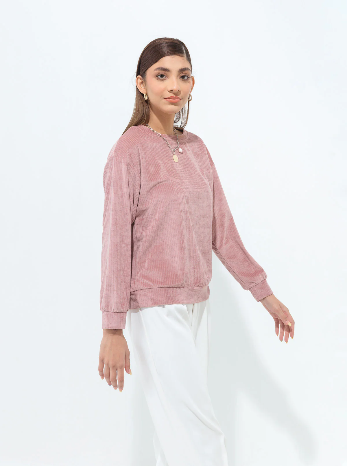 DUSTY PINK STRETCH CORDUROY SWEATSHIRT - Image 4