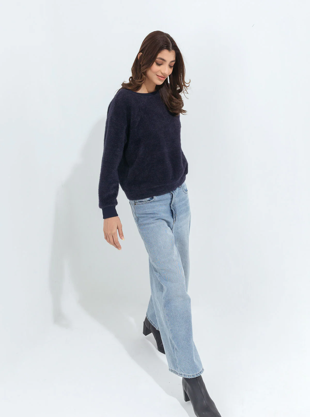 NAVY BLUE TEXTURED KNIT SWEATSHIRT - Image 2