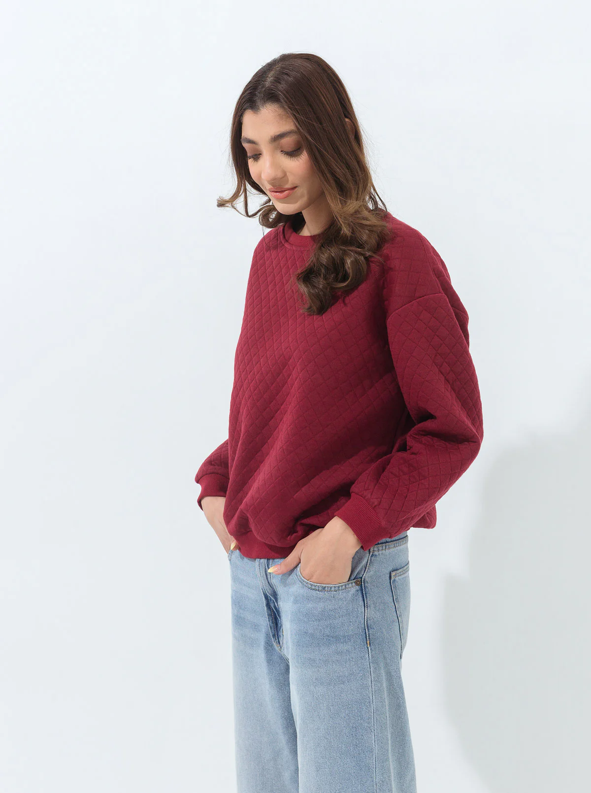 MAROON QUILTED SWEARTSHIRT - Image 3