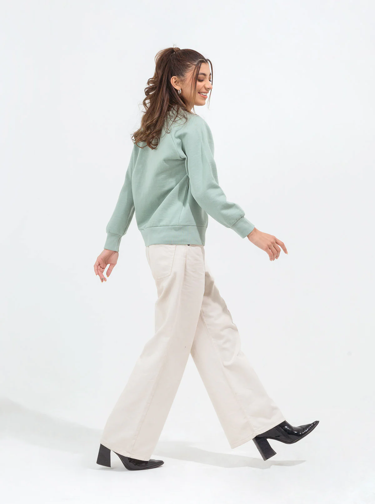 MINT GREEN RAGLAN SLEEVE FLEECE SWEATSHIRT - Image 4