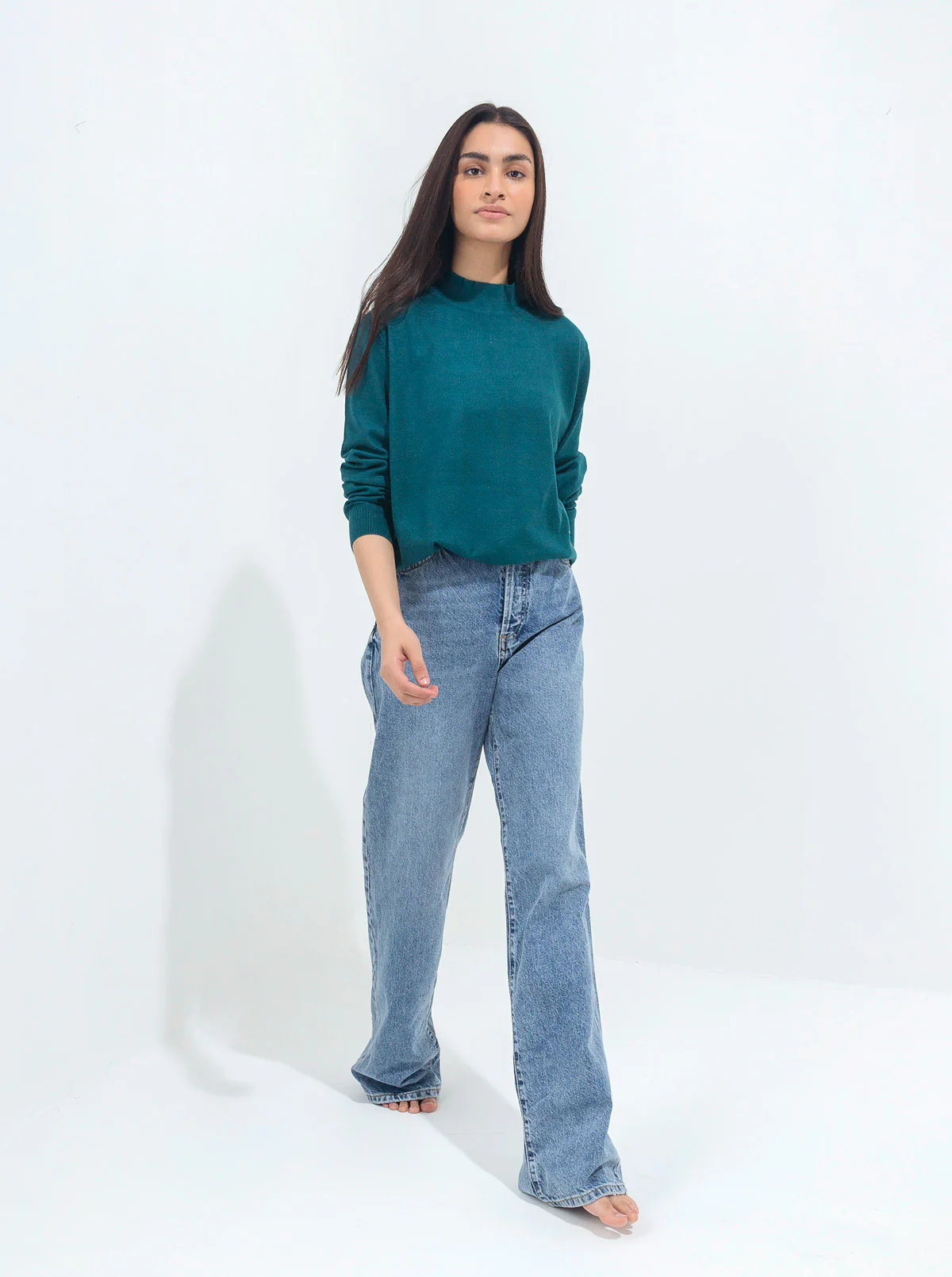 TURQUOISE FINE KNIT PULLOVER - Image 2