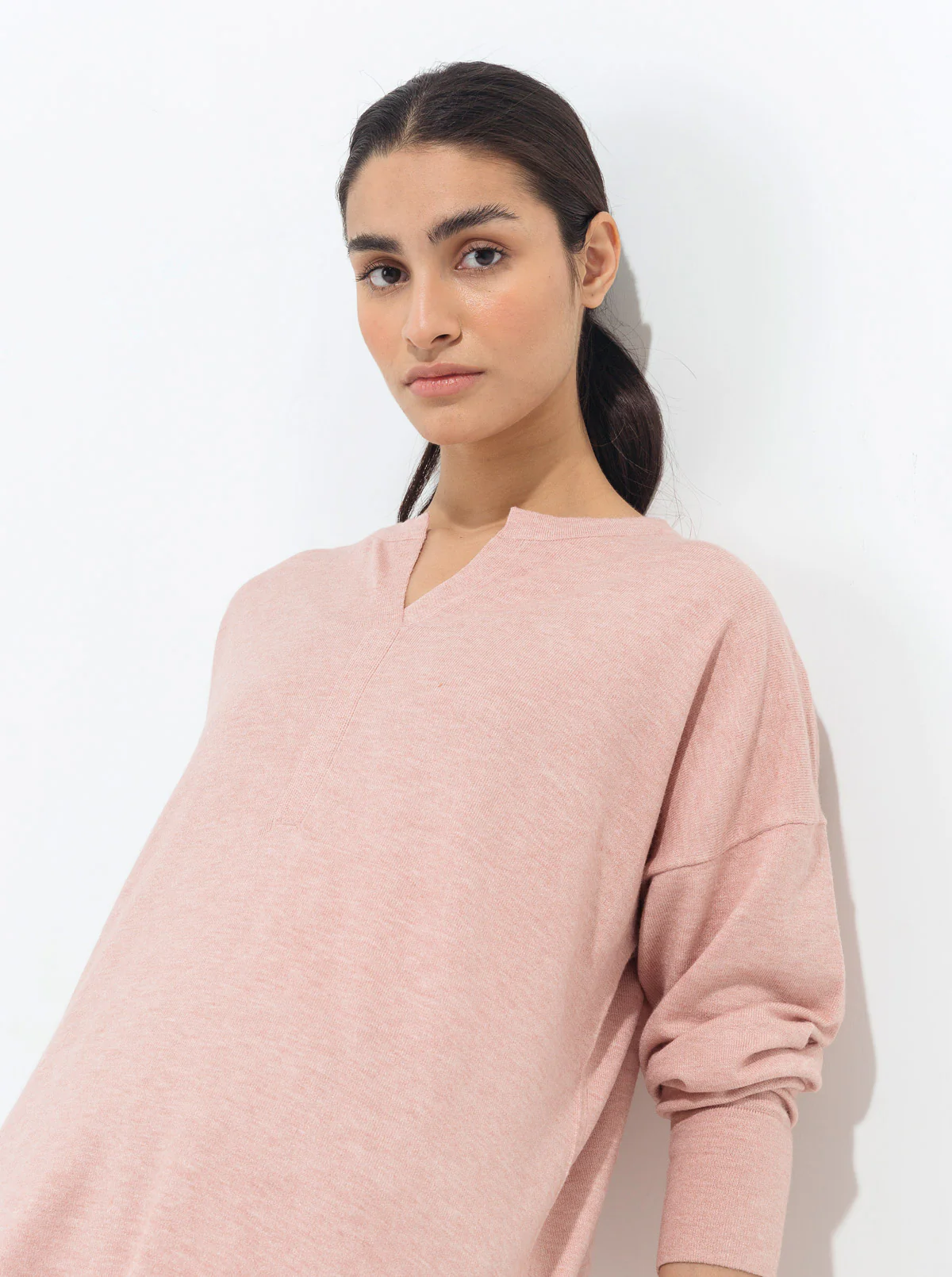 LIGHT PINK MELANGE FINE KNIT SWEATER - Image 2