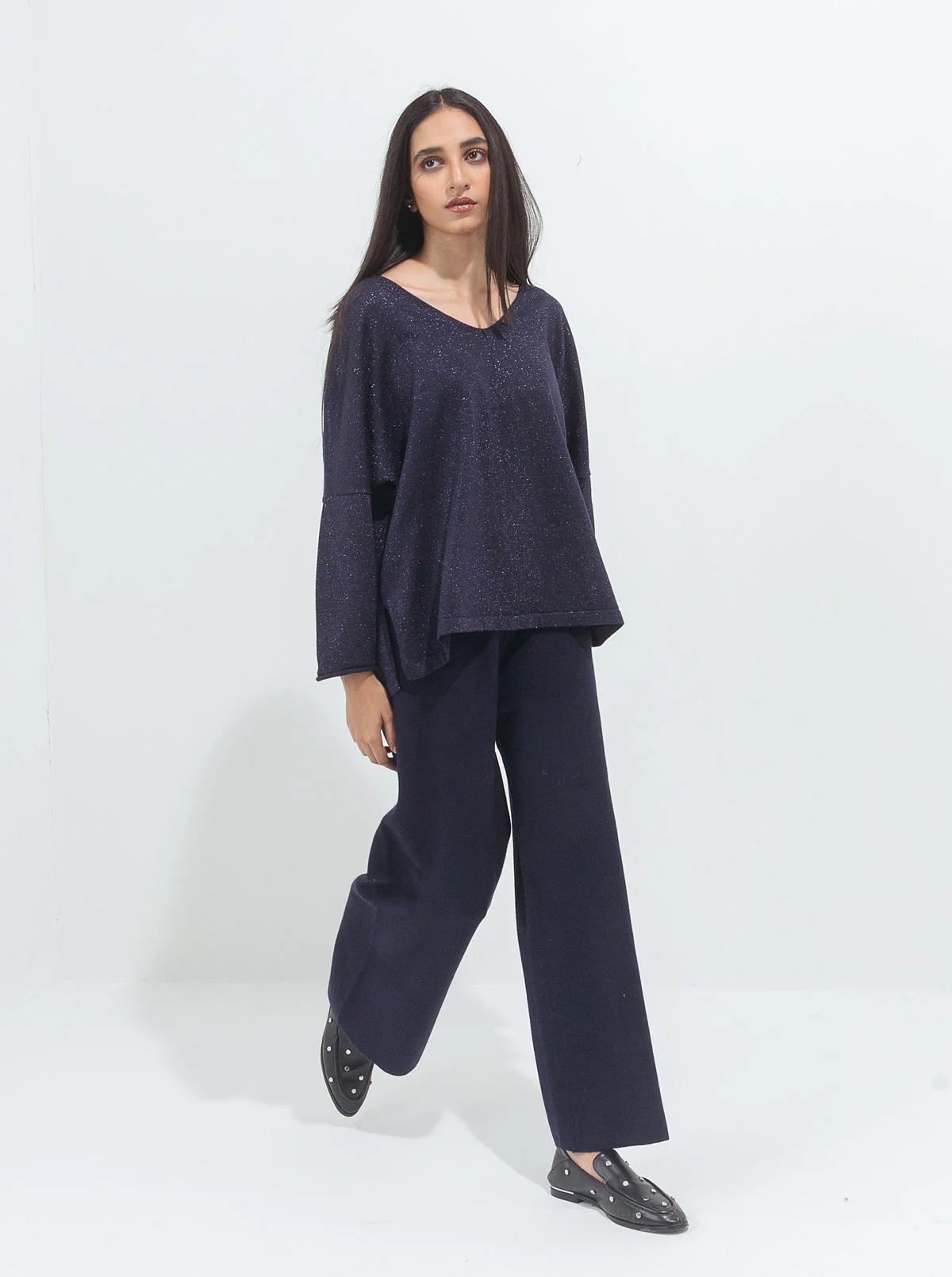 NAVY SHIMMER FINE KNIT TOP - Image 3