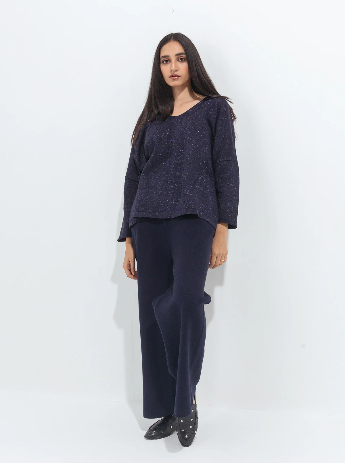 NAVY SHIMMER FINE KNIT TOP - Image 4