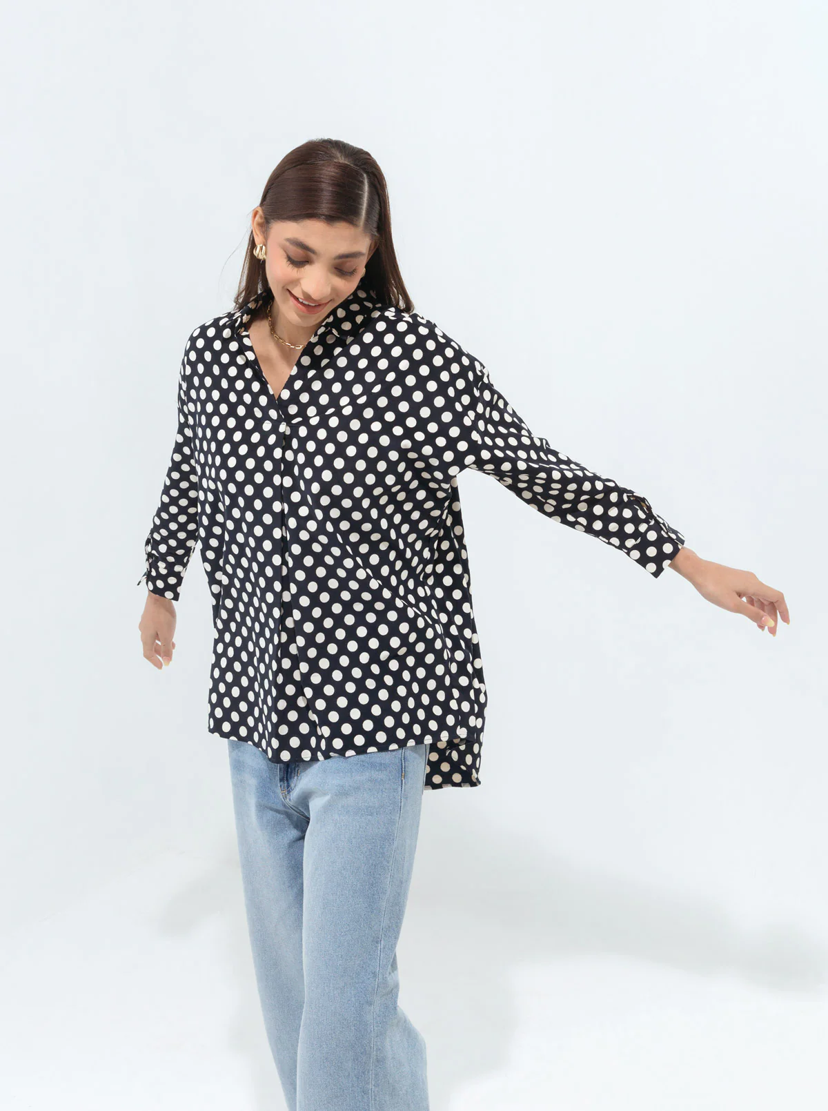 POLKA DOTTED CORDUROY COLLAR SHIRT - Image 3