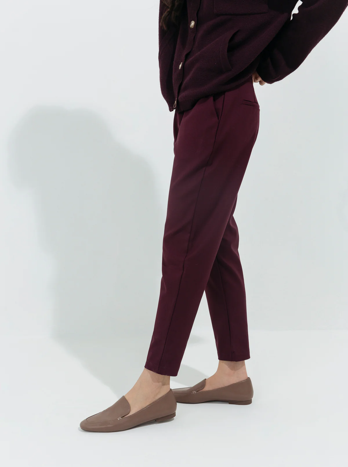 MAROON STRETCH TAILORED PANTS - Image 3