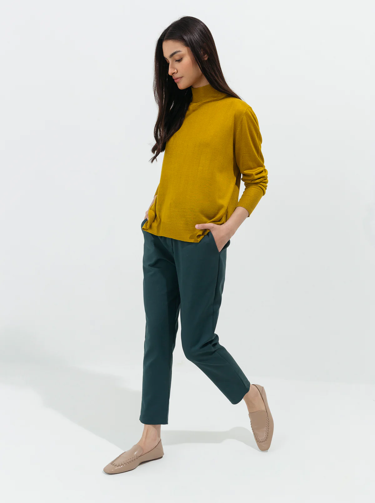 TEAL BLUE STRETCH TAILORED PANTS - Image 2
