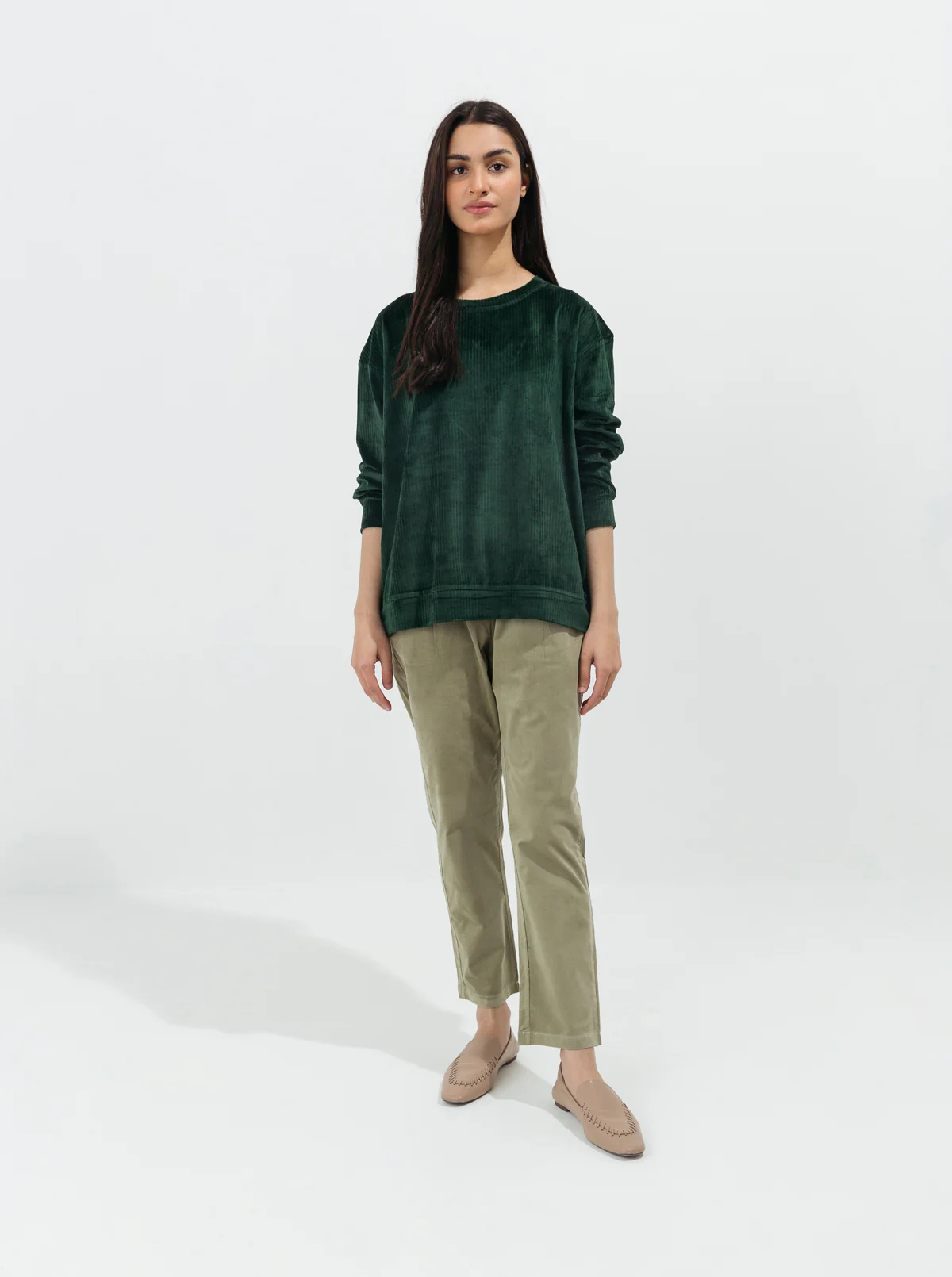 GREEN CORDUROY STRAIGHT PANTS - Image 2
