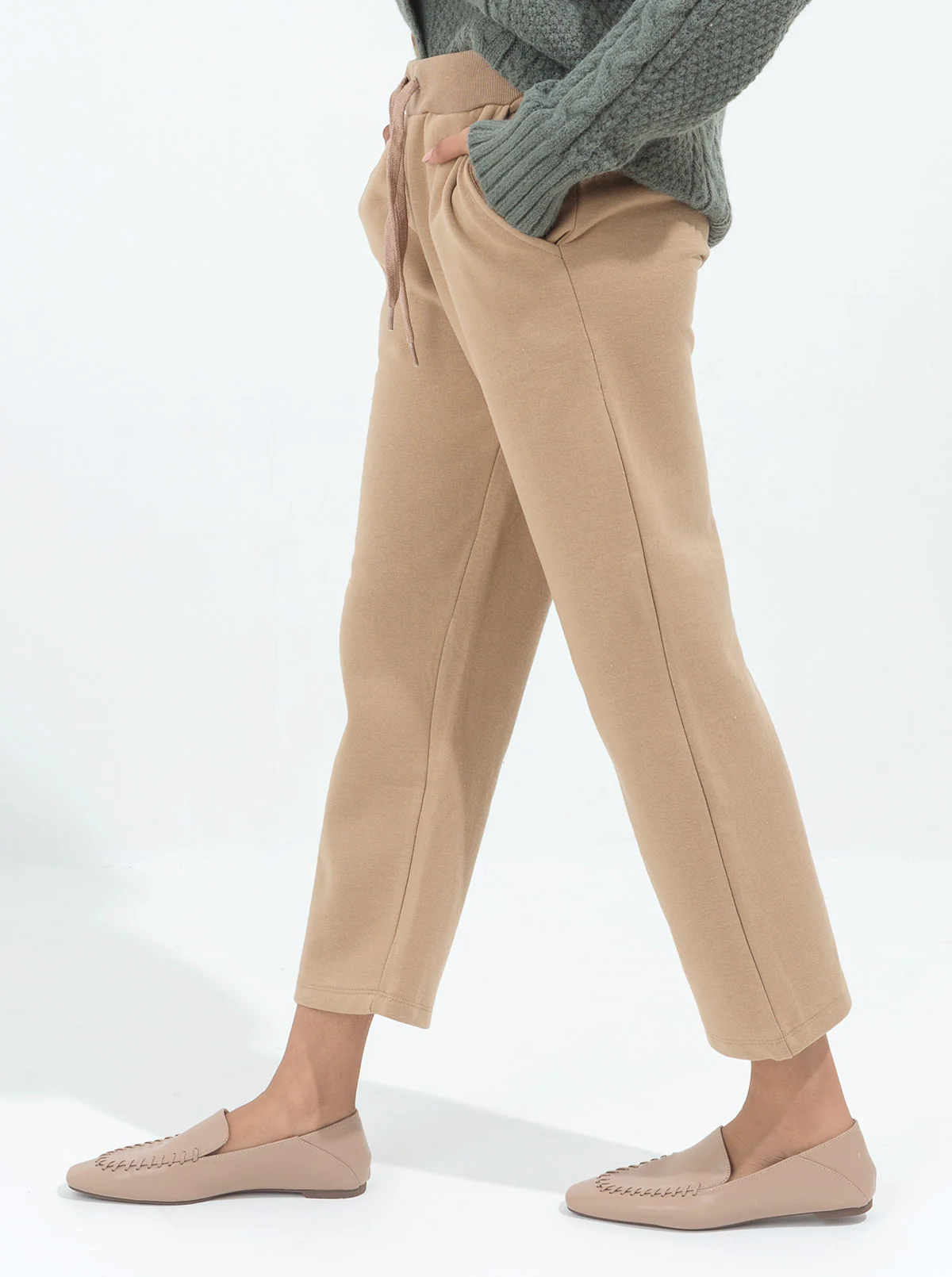 DARK BEIGE FLEECE STRAIGHT PANTS - Image 2