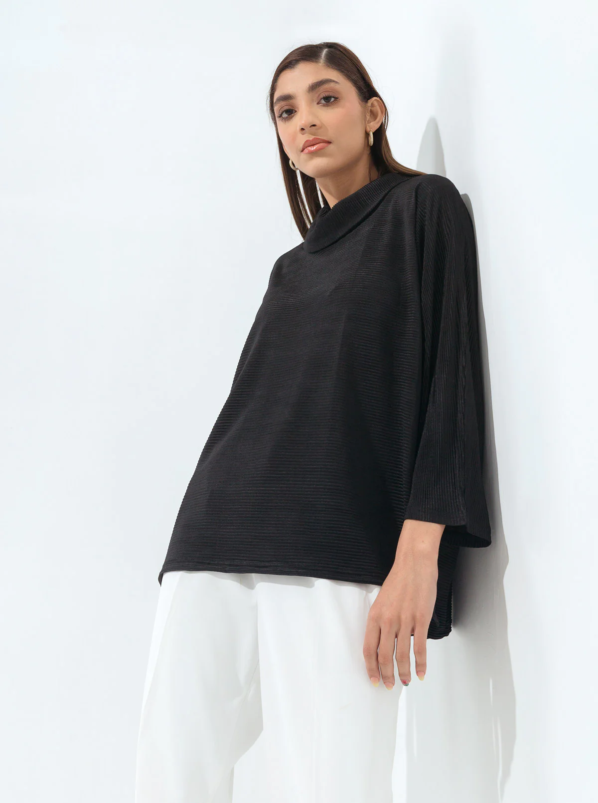 BLACK SILK JERSEY TOP - Image 2