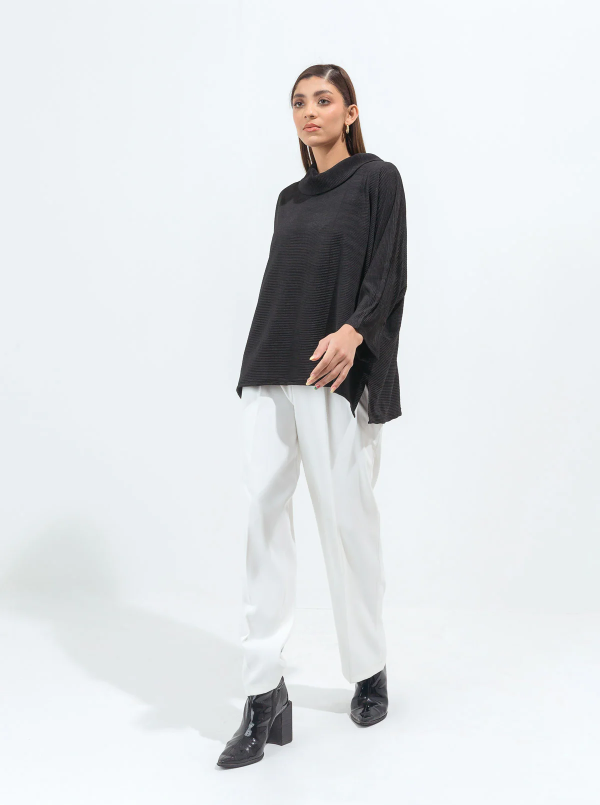 BLACK SILK JERSEY TOP - Image 3