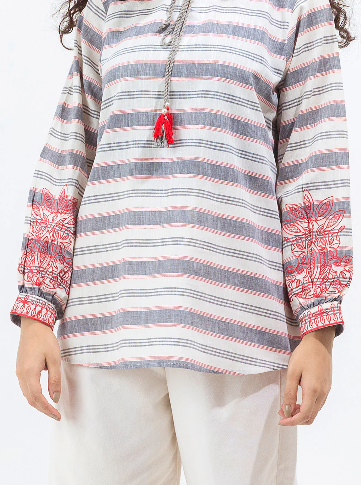 EMBROIDERED YARN DYED SHIRT (PRET) - Image 2