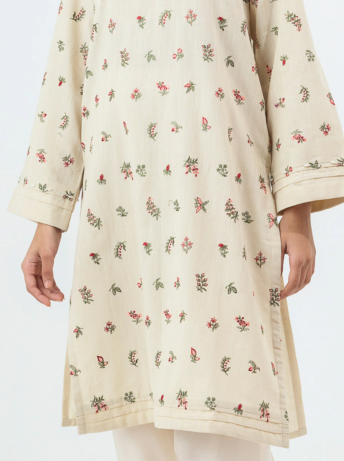 EMBROIDERED SLUB KHADDAR SHIRT (PRET) - Image 2