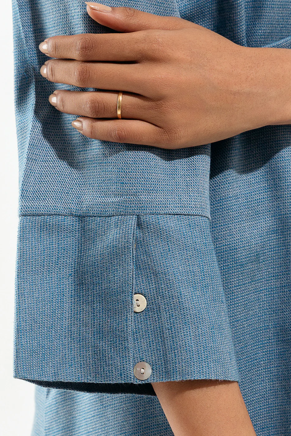 BLUE SHAWL COLLAR LONG TUNIC - Image 4