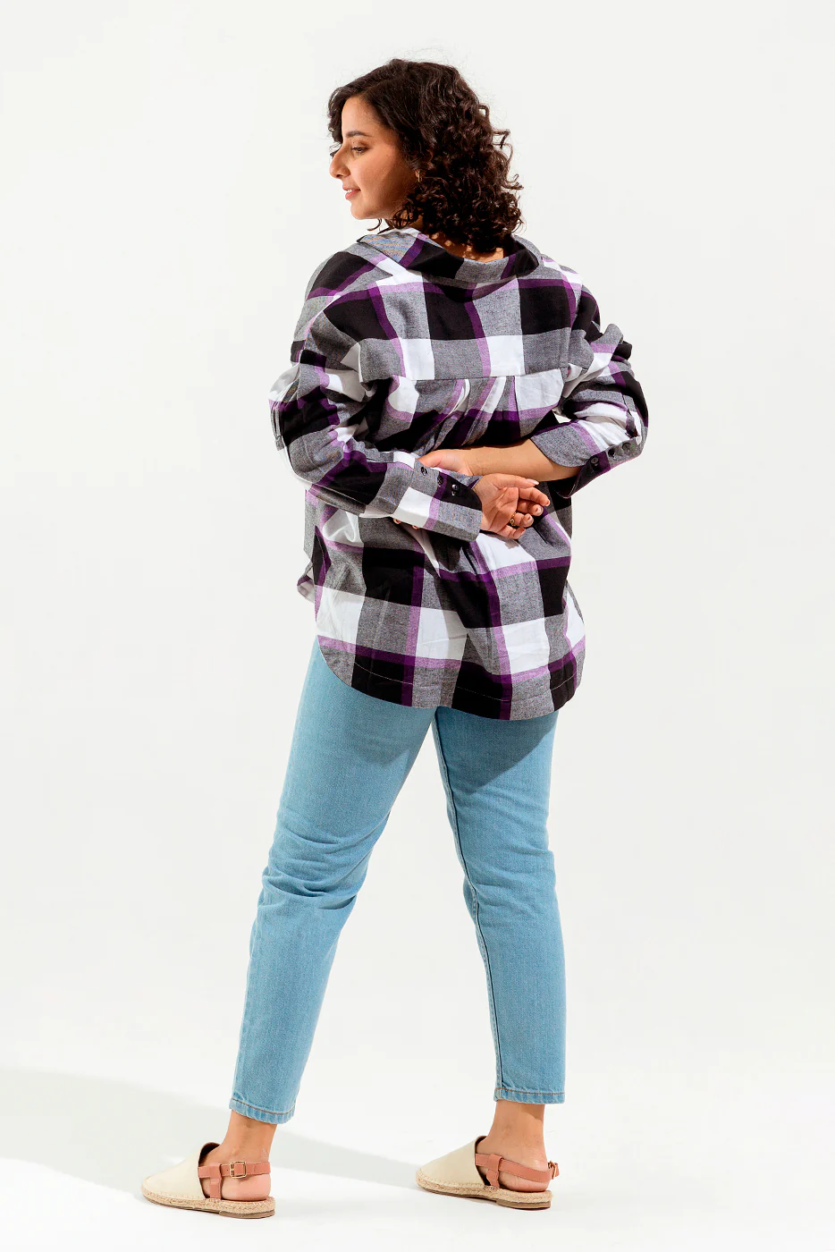 PURPLE CHECKERED BUTTON DOWN SHIRT - Image 3
