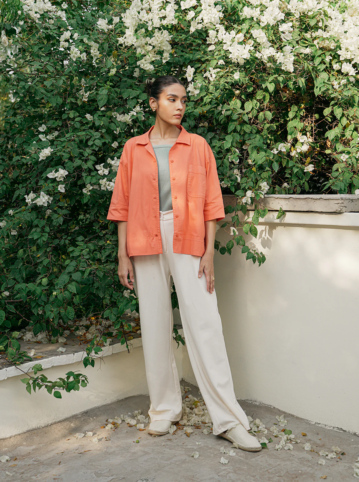 ORANGE DENIM BUTTON DOWN SHIRT - Image 3