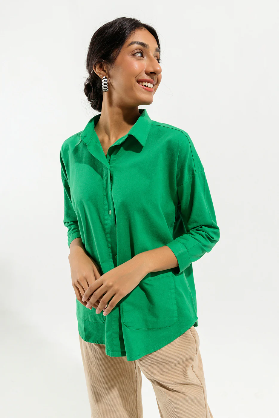GREEN DENIM BUTTON DOWN SHIRT - Image 2
