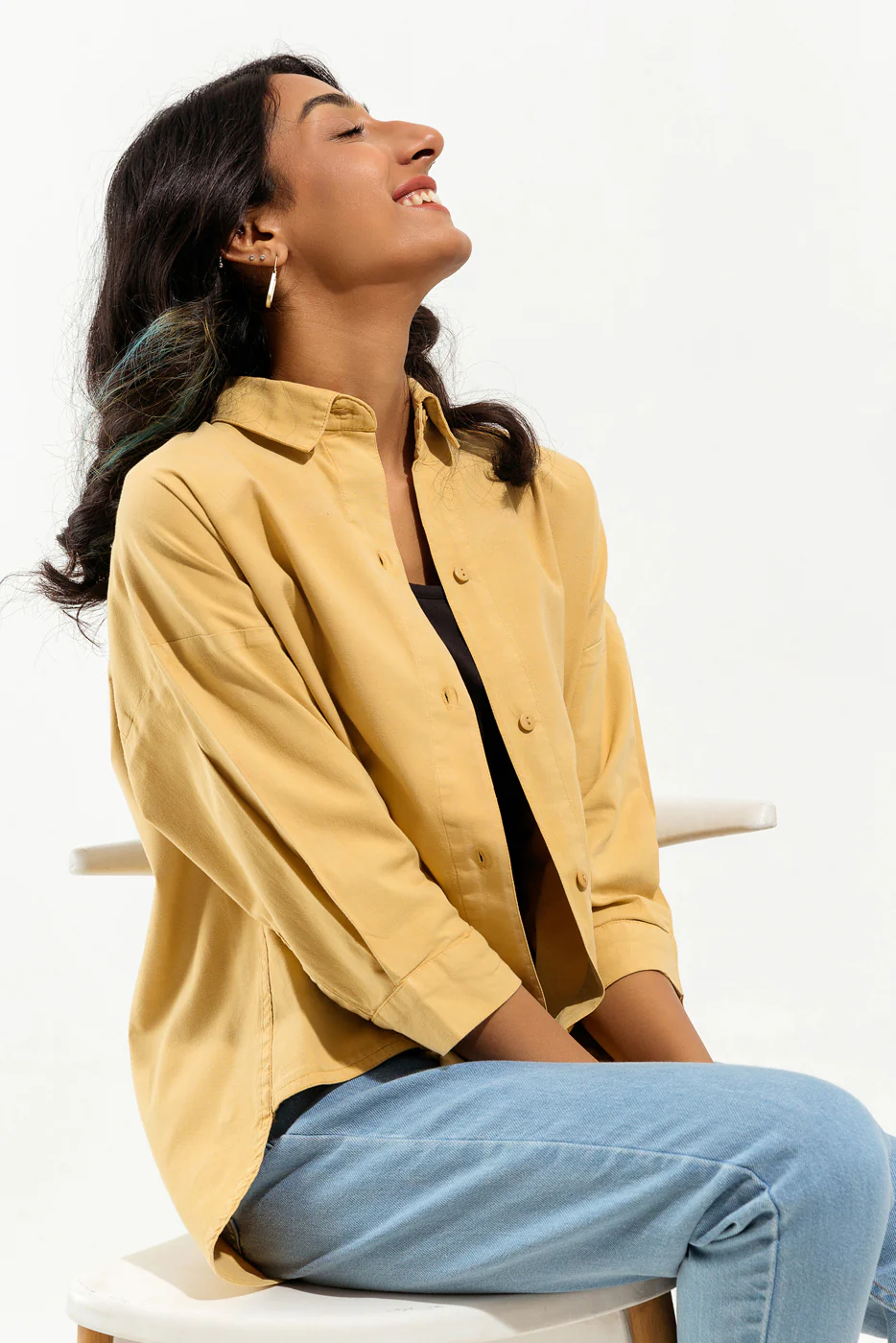 YELLOW DENIM BUTTON DOWN SHIRT - Image 3