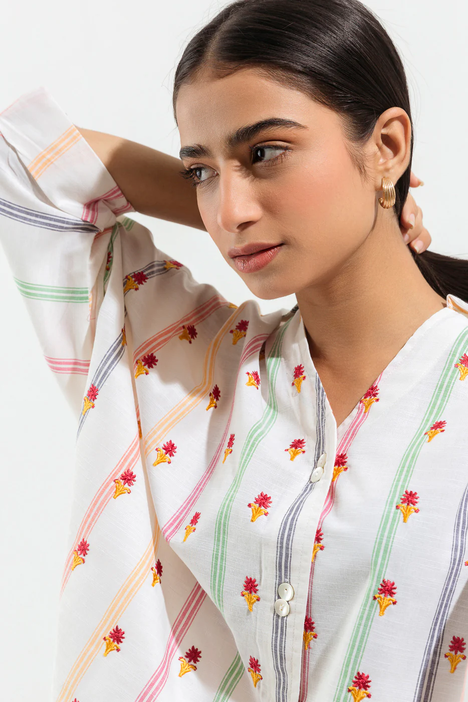 EMBROIDERED YARN DYED SHIRT (PRET) - Image 2