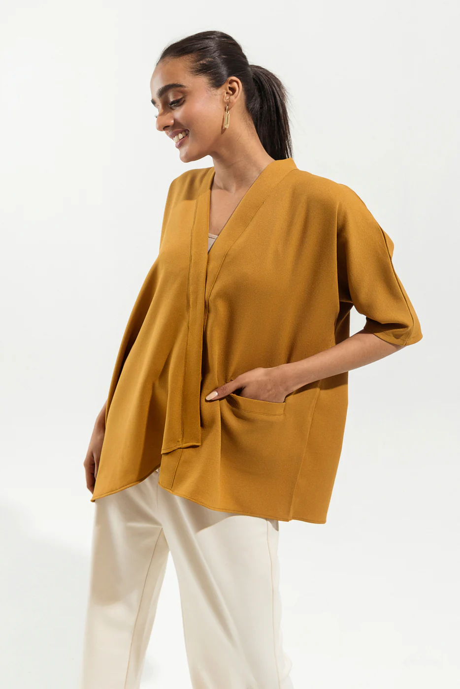 MUSTARD DIAGONAL HI-LOW TOP - Image 2