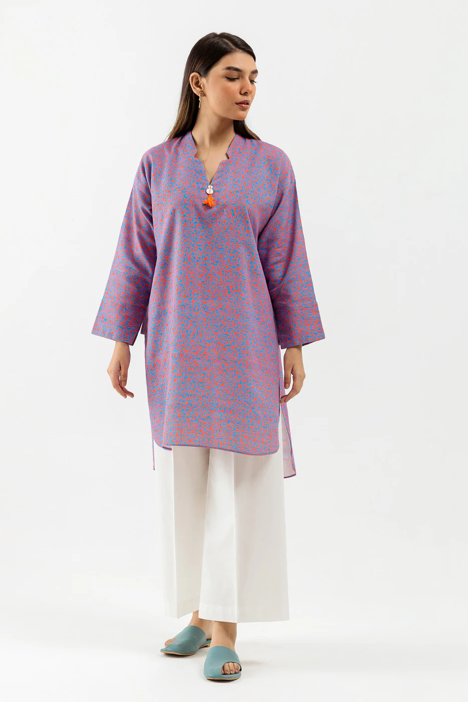 PRINTED JACQ KHADDAR SHIRT (PRET) - Image 2